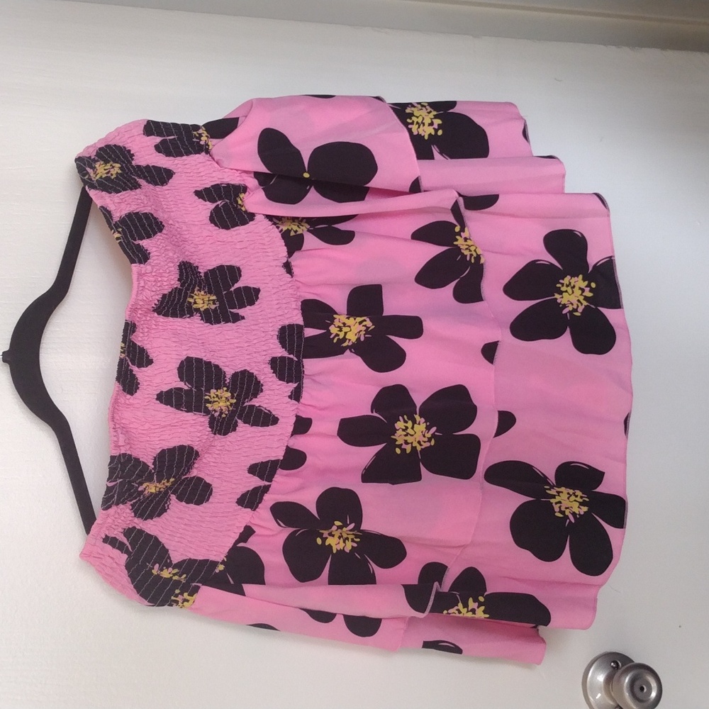 Pink and Black floral flowy tube top blouse